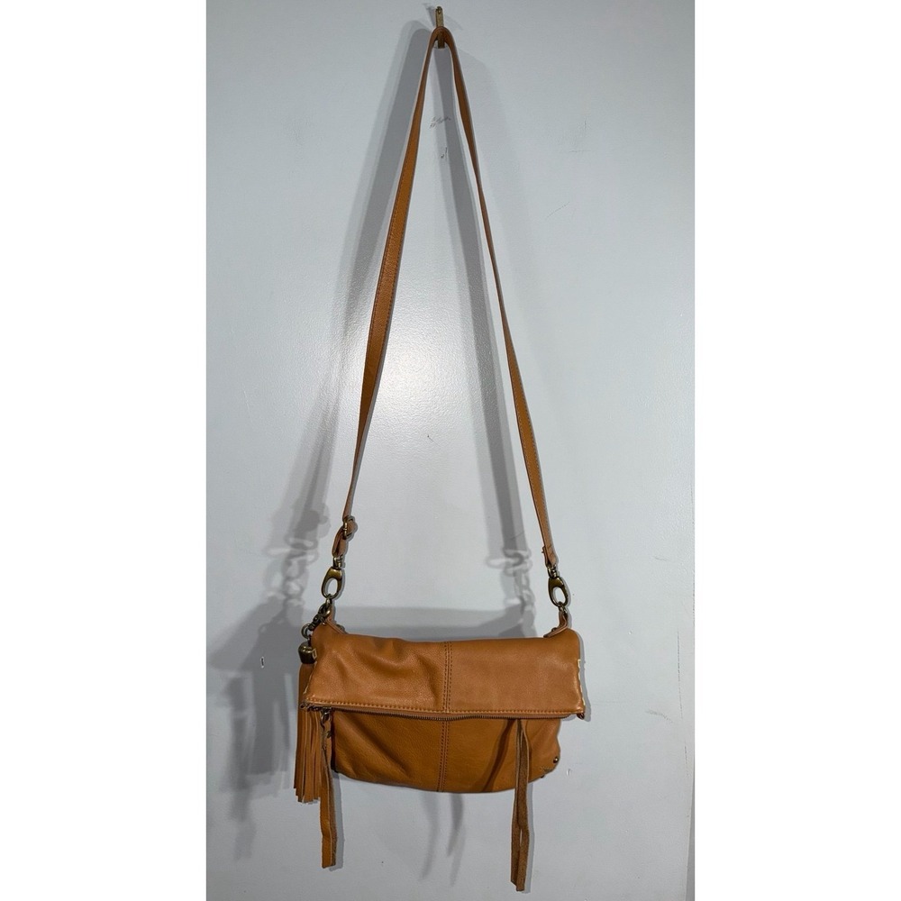 Lucky Brand Tobacco brown crossbody leather fold over purse tassel details